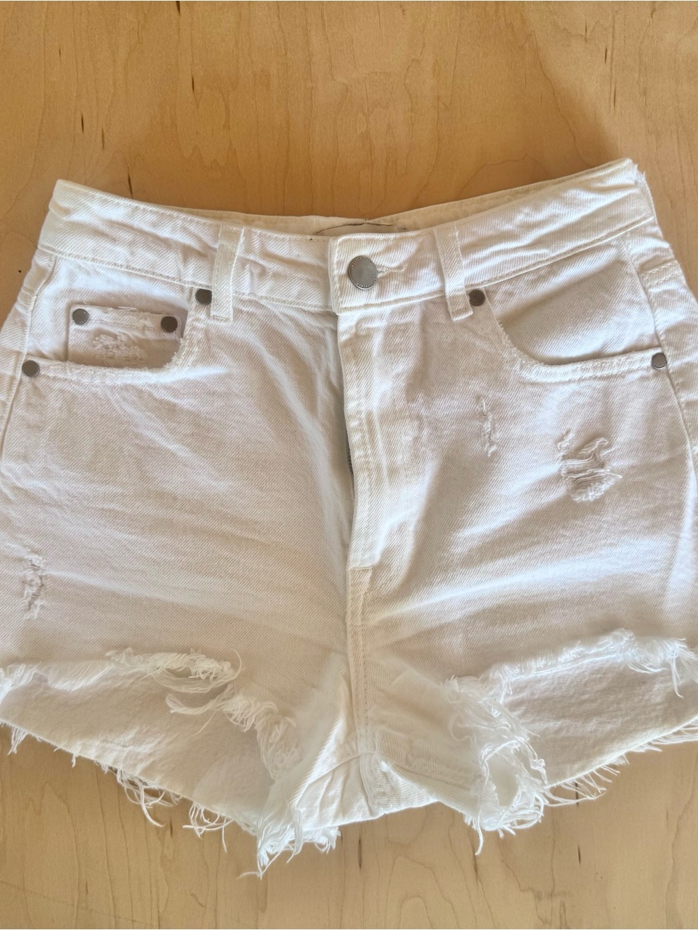 Zara Like New High Waisted White Distressed Frayed Hem Denim Shorts